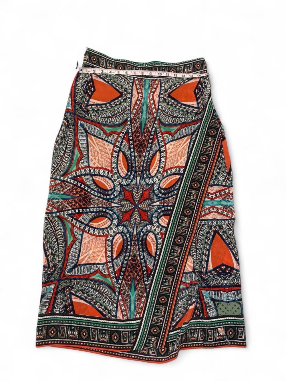 Boho Mosaic Print Midi Skirt - Orange & Green